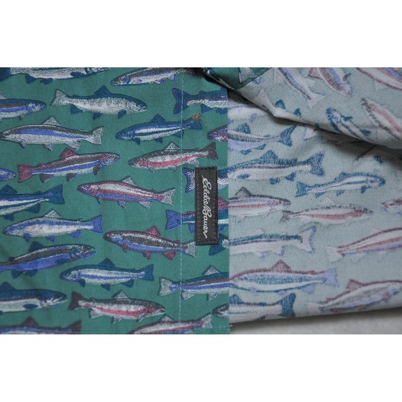 Eddie Bauer Shirt Mens Medium Trout Fish Print Short Sleeve Button Up Casual - Picture 7 of 11